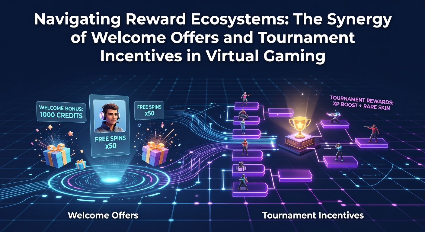 Darstellung eines virtuellen Gaming-Dashboards mit Willkommensangeboten und Turnierübersichten