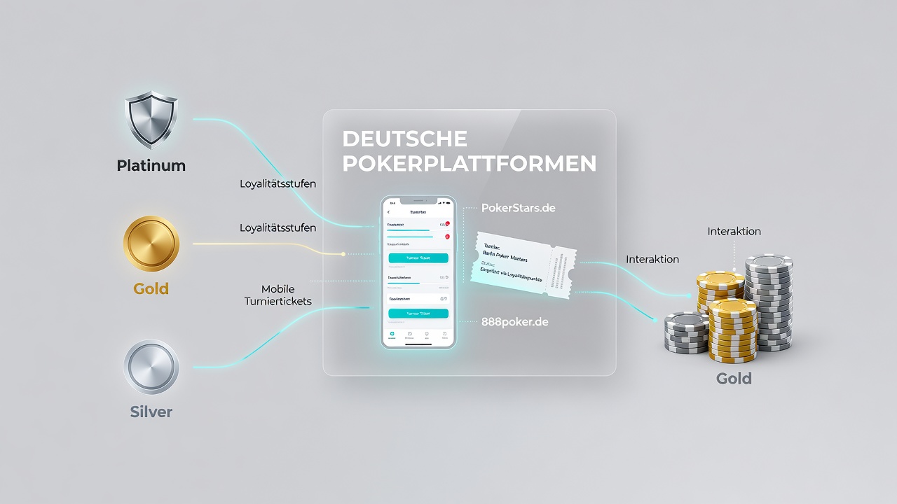 Mobile App-Oberfläche mit Loyalty-Status und Turnier-Ticket-Optionen